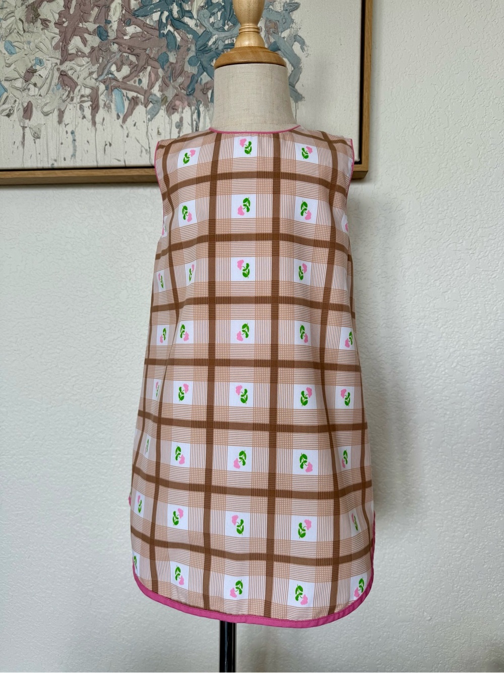 Beaufort Bonnet Girls Pink & Brown Plaid Floral Sleeveless Dress